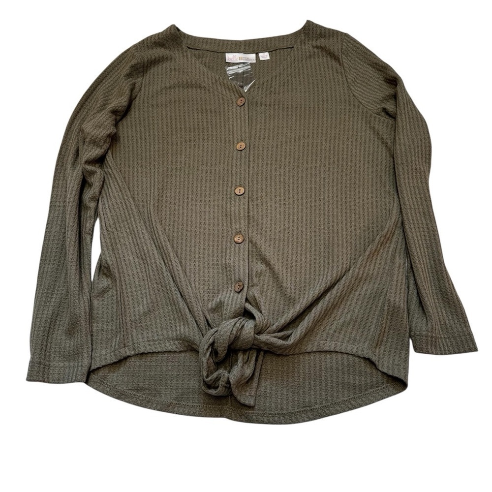 Belle by Kim Gravel Waffle Button Tie-Front Top Size XS Long Sleeve V Neck NWT - Picture 14 of 16